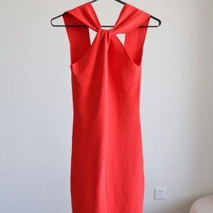 NEW Reiss Sawyer Twist-neck bodycon dress in Orange Red